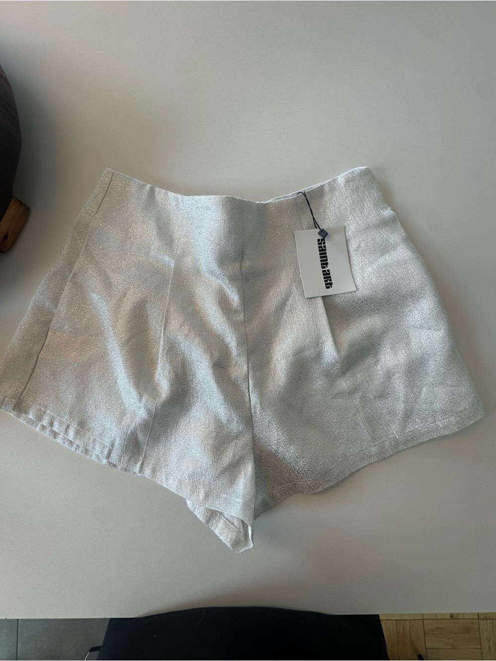 Shimmery Silver High-Waist Women's Shorts by SaintArt
